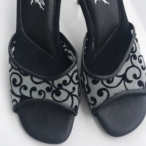 DELIGHT Black Floral Mesh With Clear Heels